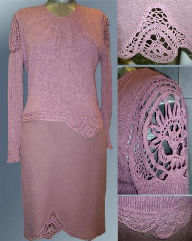 Свитер и юбка с ирландским кружевом.