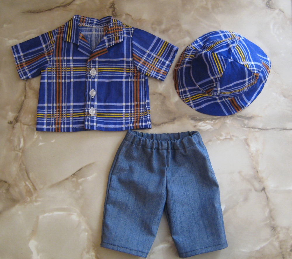 Рубашка и джинсы с панамой для куклы