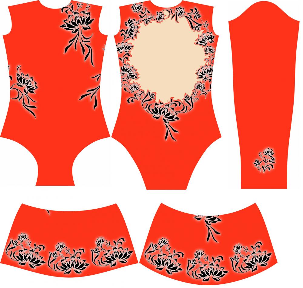 Красный костюм с черными цветами