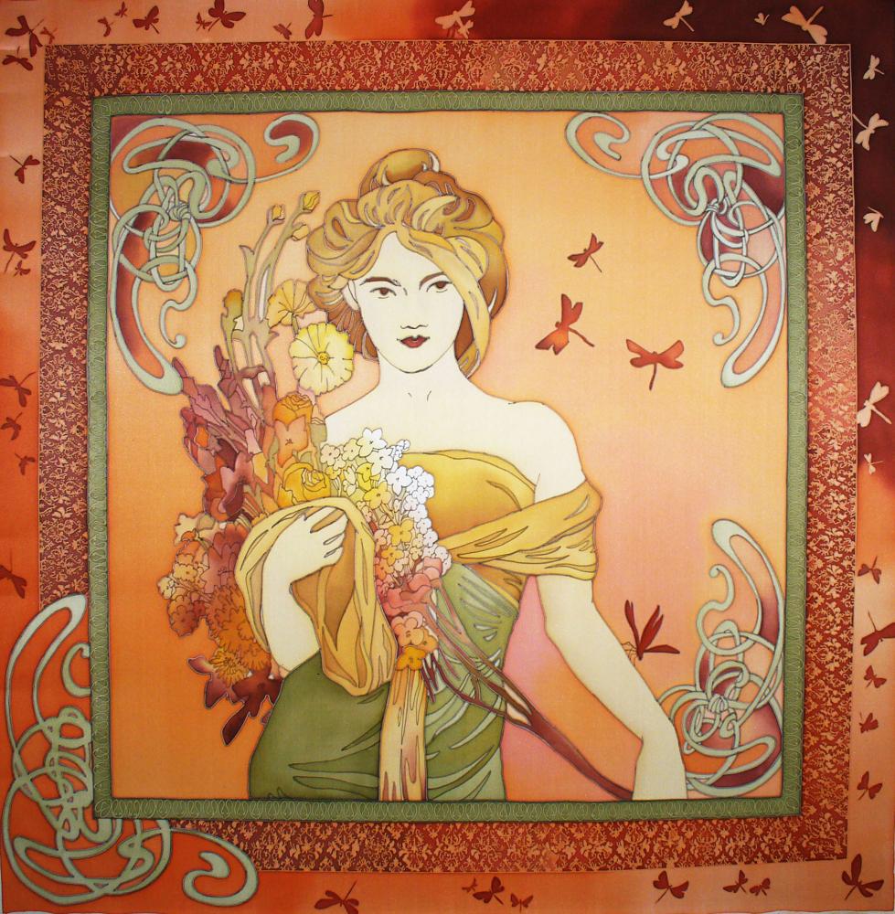 Платок "А.Муха. Весна" 90*90 см