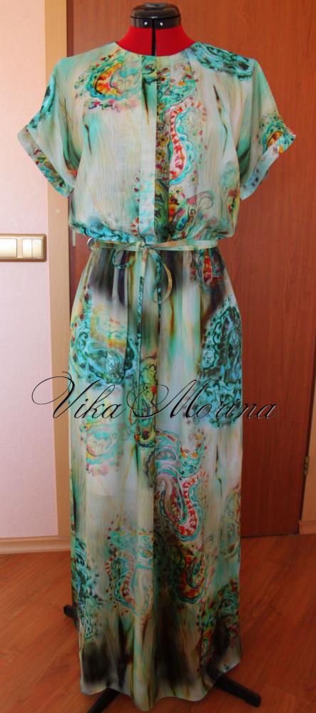 платье из шелка ,с цельнокроеным рукавом